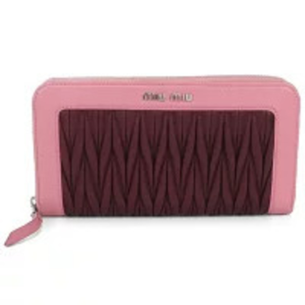 Miu Miu Matelasse Zip Around Leather Pink